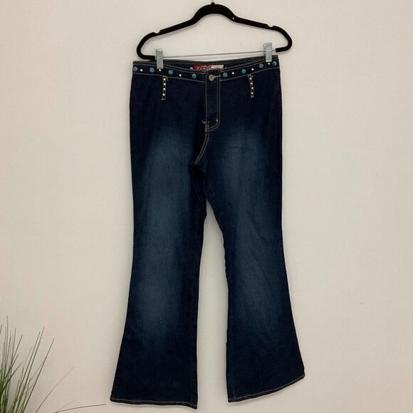 Y2k Vintage Denim Studded Bootcut Jeans Dark Wash Size 32 Blue - Picture 1 of 3